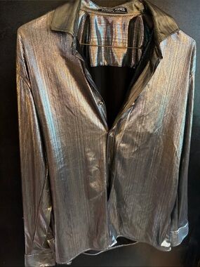 Metallic Silver Disco Button Front Shirt S